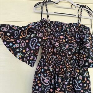NWT Jumpsuit Romper Size Small Wide Leg Dark Floral Cotton Paisley Boho Hippie